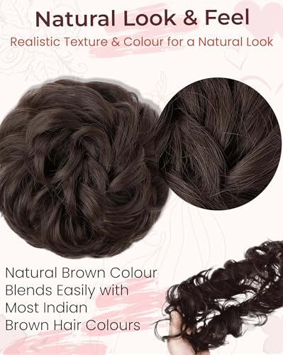 Image of TEMPERIA Hair Accessories For Women Stylish - Juda Hair Buns - Messy Bun Hair Extension - Artificial Fake Donuts Maker Scrunchies - With Elastic Rubber band - Natural Brown - 1 Pc - (25GR)