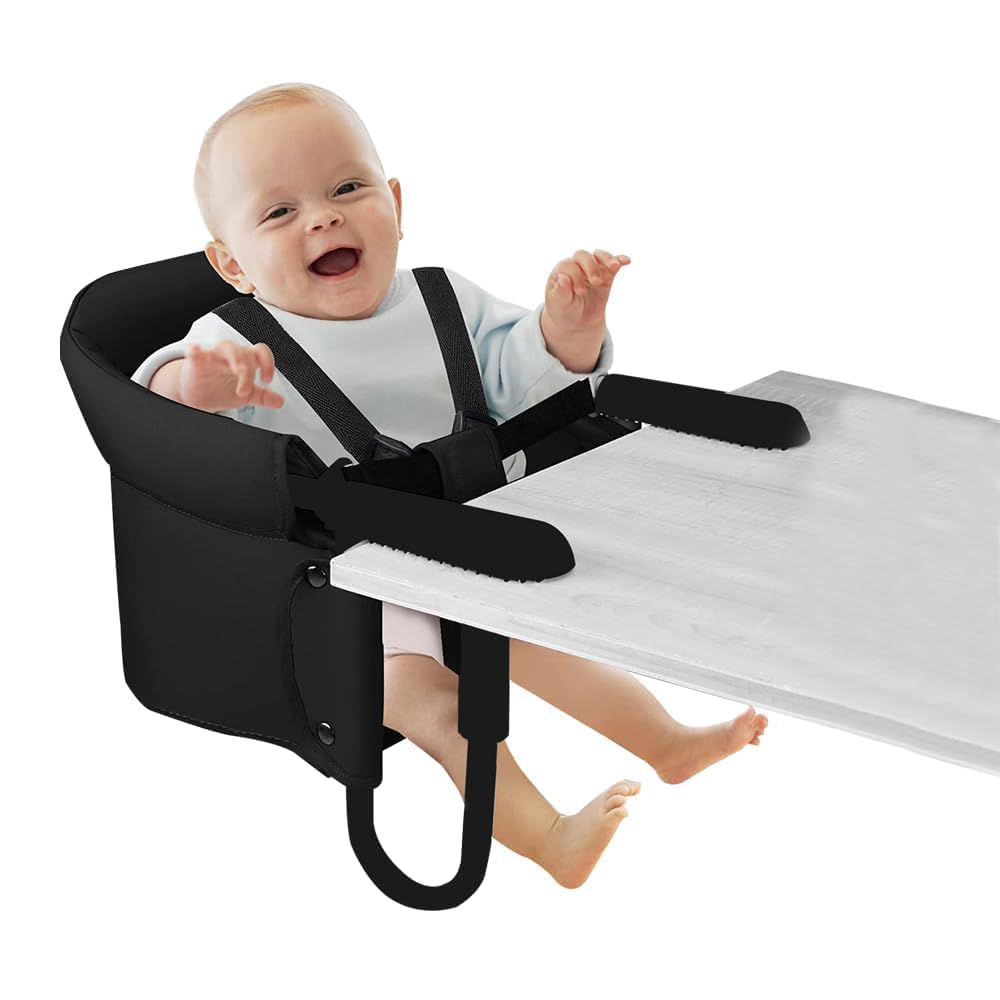Suptikes Portable Baby Hook-On High Chair for Dining Table | Foldable Clip-On Feeding Chair with Safety Belt, Washable Seat & Carry Bag | Travel Friendly Booster Seat for Baby & Toddler (Black)-image-32