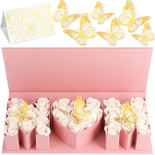 PYQTH 4 Pack Empty Flower Gift Box for Mom, Mothers Day Mom Box for Flowers Thicker Letter Shaped Gift Boxes Fillable Chocolate Candy Packaging Boxes for Mother's Day Birthday (Pink)