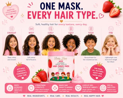 Image of BABY HAIR Kids Strawberry Mineral Hair Candy Mask | Deep Conditioning Hair Mask for Kids | Moisturizes, Softens & Helps Detangle | Sulfate Free | 10 fl oz