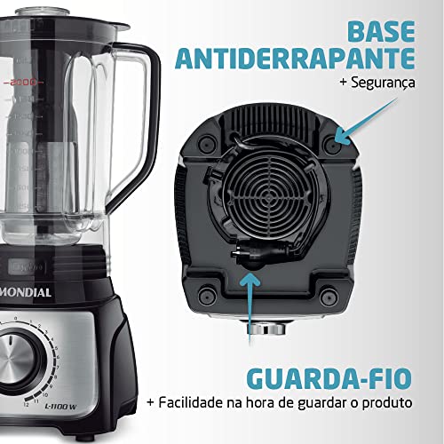Liquidificador Turbo, Mondial, Preto/Inox, 1100W, 110V - L-1100 BI