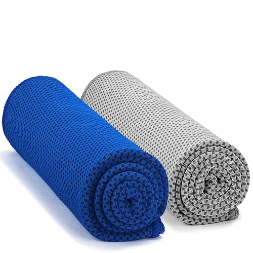 Lot de 2 Serviettes Rafraîchissantes en Microfibre Ultra Légères - Serviette de Fitness, de Yoga, de Plage et de Voyage(Bleu Foncé/Gris) (Bleu Foncé/Gris) Cover