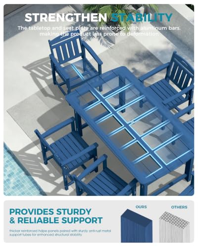 Image of Ciokea HDPE Outdoor Dining Set of 6, Patio Table and Chairs Sets, Navy Blue