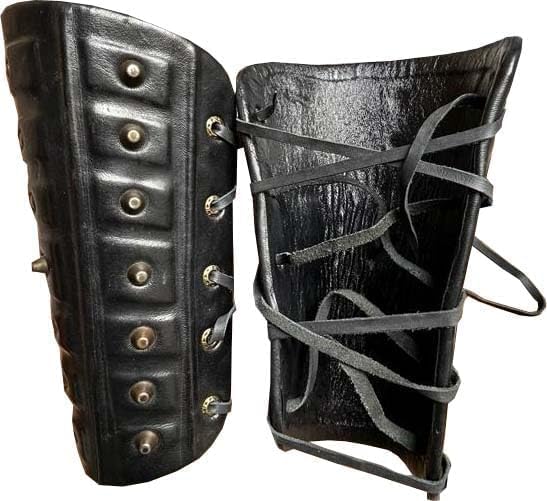 Generic Medieval Fight Club Medival Leather Samurai Leather bracers, LARP or Cosplay Leather and Metal Pair of bracers for Fantasy Cosplay, Accurate Replica-h7, Black