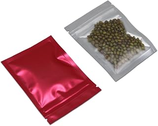 FERENLI 100 Pcs Mylar Zipper Lock Food Storage Bag Matte Aluminum Foil Airtight Bag Front with Front Window Plastic Packaging Pouch for Zip Flat Heat Seal Lock Resealable (10x15cm (3.9x5.9 inch), Red)