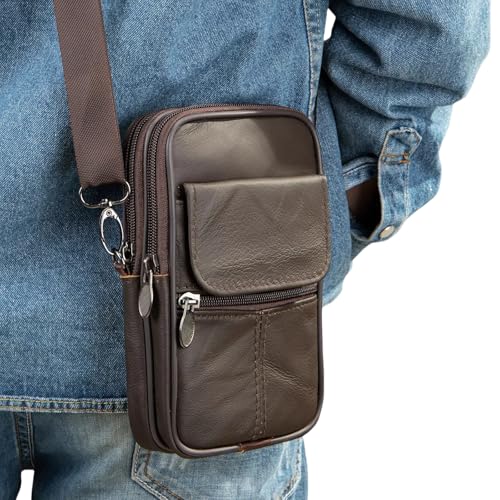 Bolso multifuncional de cuero vintage para hombre con compartimento para móvil y cartera 2