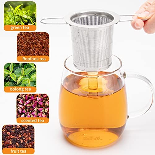 2Pack Tea Strainer, Stainless Steel Tea Infuser Basket Sitting in Mugs, Evmliy Tea Infusers for Loose Tea, Fine Mesh Tea Diffuser Long-Handled Tea Strainers Filters, Tea Steeper for Leaf (2Pack) - Thumbnail 3