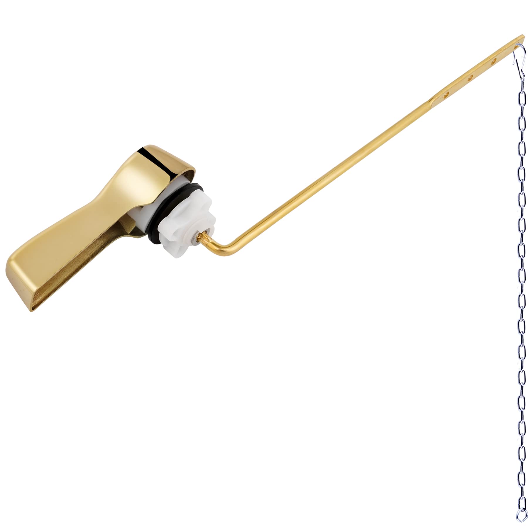 Hibbent Universal Front Mount Toilet Handle Tank Flush Lever Replacement Handle with Stainless Steel Flapper Chains for Most Front Mount Toilets- Gold Finish Toilet Handle