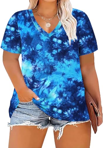 Image of ForHailey Women's Plus Size Short Sleeve Tee Shirt V Neck Basic Ladies Loose Fit T Shirt 1X-5X