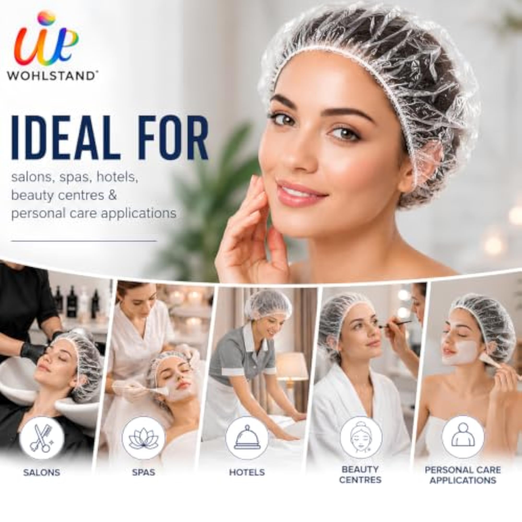 Disposable Plastic Clear Hair Cap Pack of 30, Waterproof Shower Cap