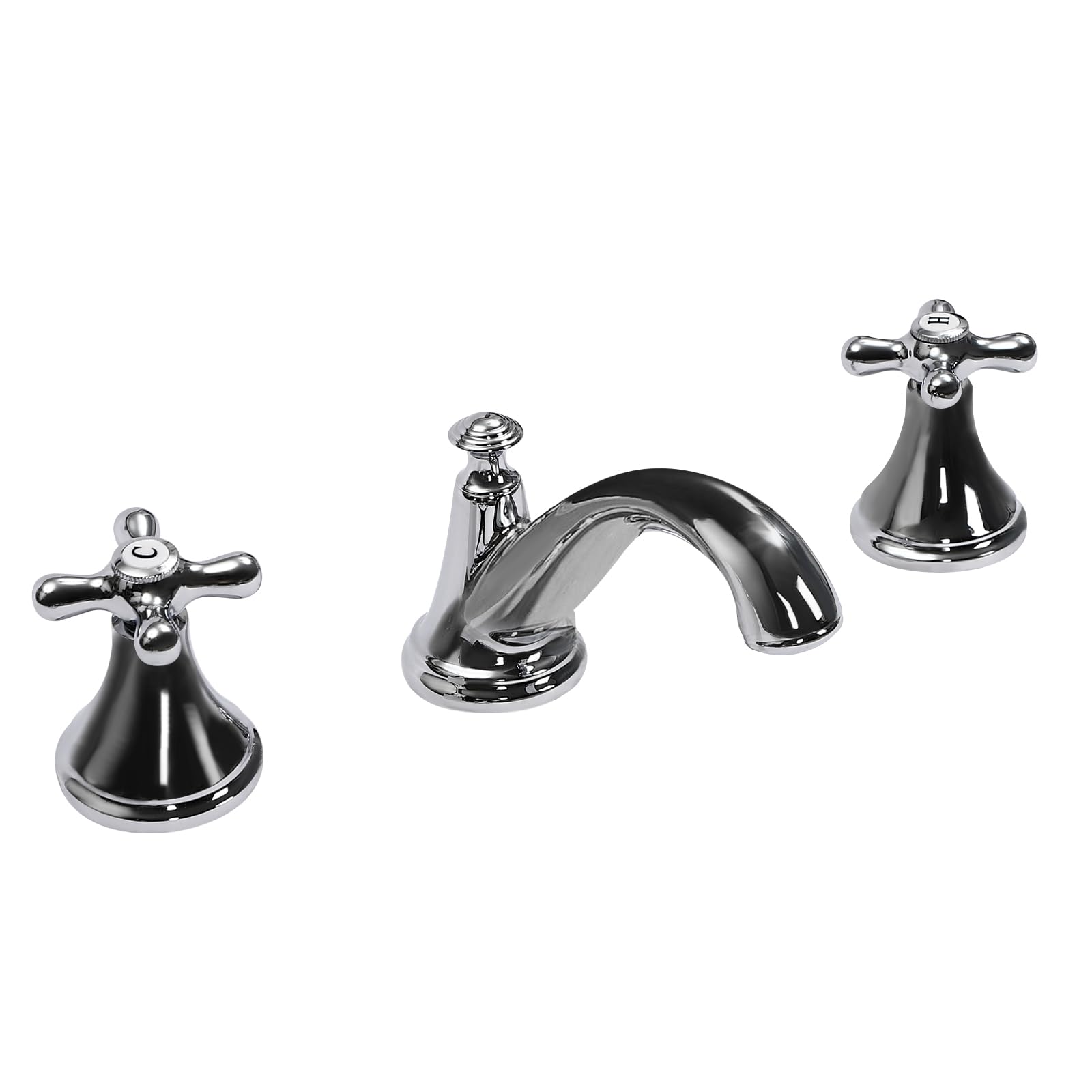 Rubinetto lavabo a 3 fori argento lavabo miscelatore con 2 maniglie, rubinetto per acqua calda e fredda