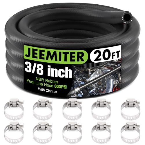 Image of Jeemiter 3 /8 inch ID x 20FT Fuel Line Hose SAE 30R7 Universal Replacement - with 10 Clamps for Gas, Oil, Diesel, Coolant Lines in Automotive, Marine & Outdoor Power Equipment