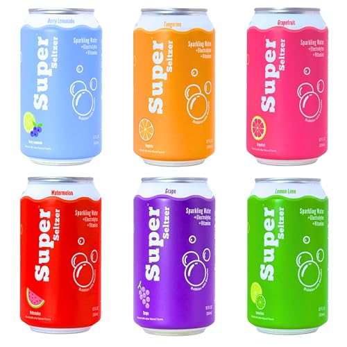 Super Seltzer Sparkling Water with Electrolytes and Vitamins, Original 6-Flavor Variety Pack,...