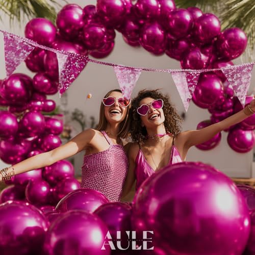 Image of AULE Party Balloons 50 Pcs 12 inch Hot Pink Metallic Chrome Helium Shiny Latex Thicken Balloon Perfect Decoration for Wedding Birthday Baby Shower Graduation Christmas Carnival