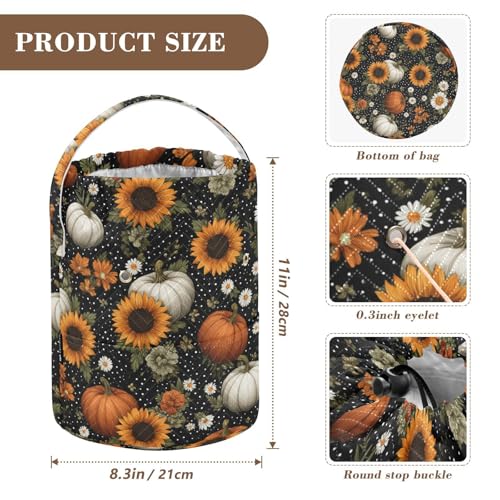 Image of ElliTarr Crochet Bag Yarn Bag with Handle Portable Knitting Project Bag Travel Yarn Storage Organizer Holder Case Black Dotty Pumpkins Sunflowers Daisy
