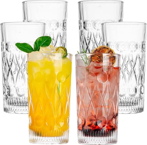 Image of bellemax 300 ML Premium Juice Glasses Drinking Glasses,Highball Lead-Free Glasses,Tumblers for Water,Juice,Beer,Cocktail and Mixed Drinks - 6 Pieces,Transparent (BM-13)