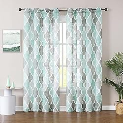 Cortinas Estampadas Dormitorio Beauoop Cortinas Translucida,Cortinas Geométricas con Ojales, Aspecto de Lino, con Textura, Translúcidas, Sala Cuarto Dormitorio Salon Habitación,2 Unidades (Menta Verde/Gris, 127 x 245 cm)