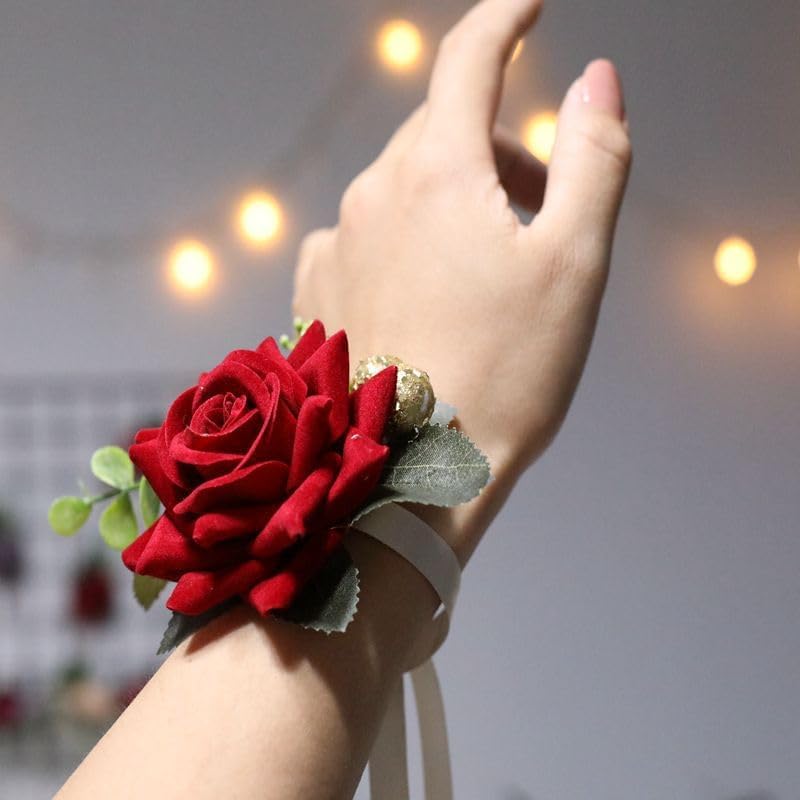 Miniatura 2 de Flores artificiales de rosas rojas ramillete de muñeca accesorios de boda Broche de matrimonio
