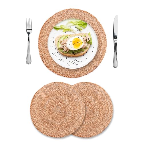 Image of Eco Crave Natural Jute Placemats Set of 2, Round Woven Table Mats, 13 Inch Rattan Charger Plates for Dinner, Boho Farmhouse Braided Place Mats