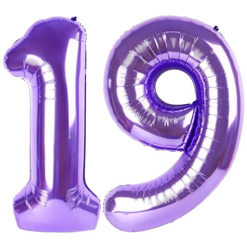Image of Number Balloons 19 Balloon Purple for 19 Birthday Party Decoration, 40 inch | Saturated Color, Large 40 in, With Straw & Hanging Hole, For Back-to-School Season, Wedding, Christmas, New Year, Anniversary