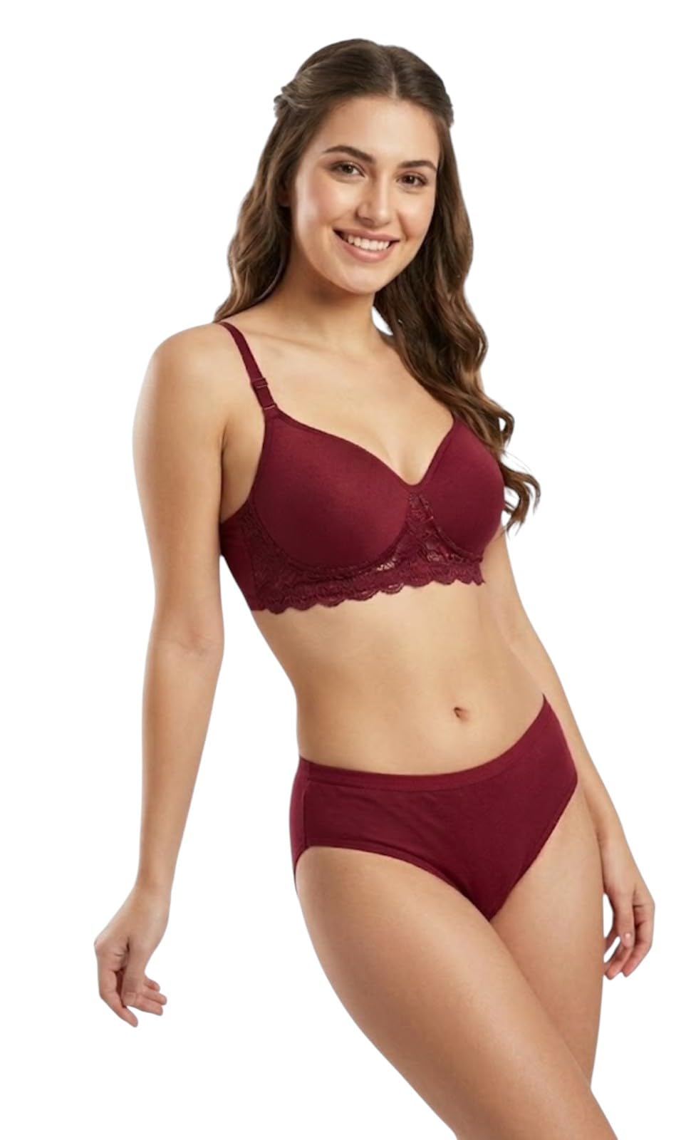 Women’s Lingerie Set | Panty Set with Strappy Detailing | Breathable Cotton Fabric | Seamless Padded Bra with Lace Bottom Band-picture-29