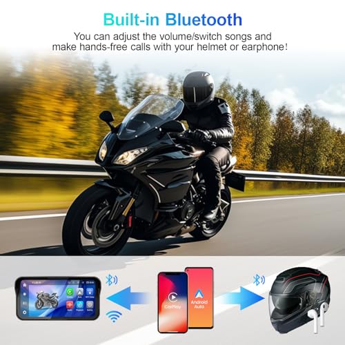 Image of LBW 6.25 inch Carplay Screen for Motorcycle (Includes128G SD Card) with Dual 2K Dash Cam, TPMS, Wireless Android Auto, GPS Navigation, IP67 Waterproof, HD Touch Screen, Bluetooth, Remote Control, Siri