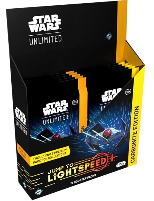 Star Wars Unlimited – Jump to Lightspeed (cambio a la velocidad de la luz) – Caja de visualización Carbonite (12 paquetes Booster Packs, Inglés) + Heartforcards® Protección de envío
