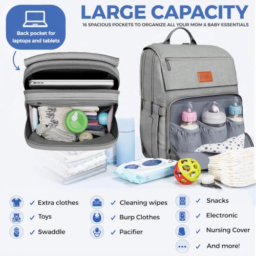 Image of Baby Diaper Bag Backpack - Baby Bags for Boys & Girls, Large Waterproof Diaper Backpack - Baby Shower Gifts & Registry Must Haves - Travel Diaper Bags with Changing Pad & Back Zipper - Baby Boy Stuff