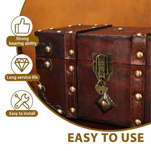 Image of Aifeier ET 2 Sets Retro Style Duckbilled Toggle Hasp Latch Heart-Shaped Padlock and Antique Folding Flush Hinge Kit with Mounting Screws for Jewelry Box Crate Furniture Decoration-Bronze
