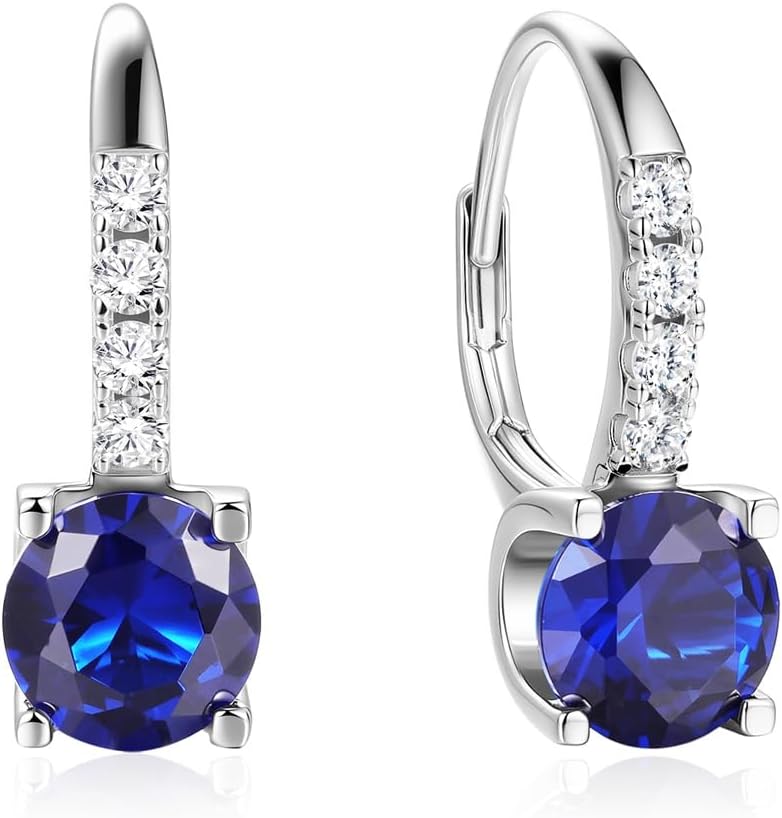 925 Sterling Silver Drop Dangle Earrings Leverback Clasp 6.5mm Hoop Gemstone Earrings Birthstone Jewelry Gift for Women Mom Wife Her