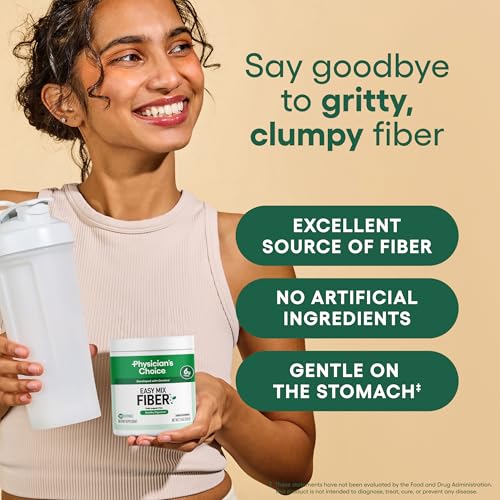 Image of Physician's CHOICE Easy Mix Fiber for GLP-1 Support - No Grit & Sugar Free - Daily Prebiotic Soluble Fiber Powder Supplement - Digestive Health & Regularity - for Women and Men - Unflavored - 7.1oz