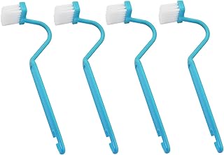 ZZLZX 4 cepillos curvados de plástico en forma de V, color azul, 7.9 x 1.4 pulgadas, cepillo de limpieza de borde de esquina de inodoro, cepillo de limpieza de inodoro en forma de S, cepillo sanitario