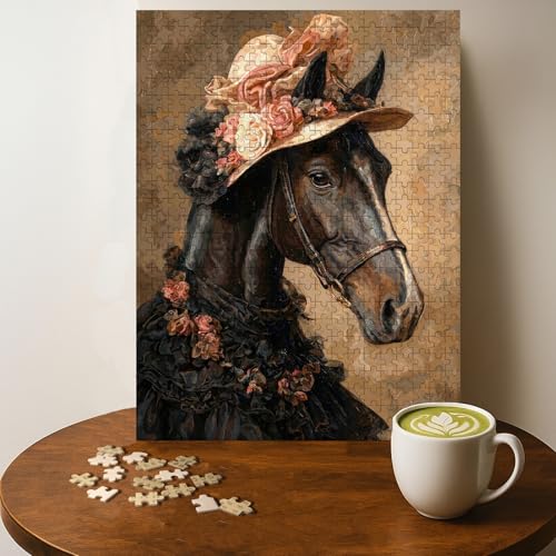Horse Lady Animal Jigsaw Puzzle - 500 Pieces Wooden Puzzle for Adults, Wall Art Gift, Finished Size: 20 x 15 Inch