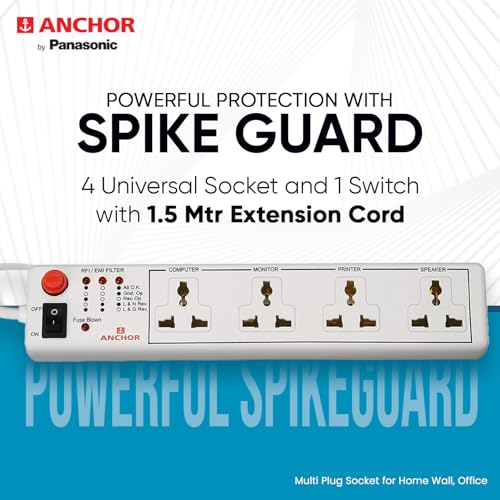 Anchor by Panasonic 4 Way 6A International Socket with Single Switch | 4 Way Extension Board with 1.5 Mtr Extension Cord | Multi Plug Socket for... - Image 6