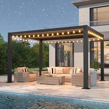 louvered pergola with lights