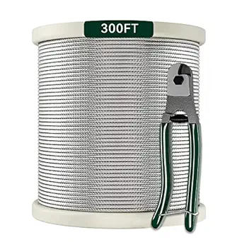 1/8Stainless Steel Cable with Cutter7x7 Strands Construction,T316 Stainless Steel for Deck Railing,Porch Fence,String Lights Hanging Wire 300FT