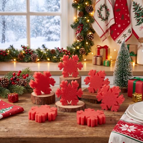 Image of Tioncy 12 Pack Red Snowflakes Kitchen Sponges Bulk Dual Sided Scrubber Sponges Dishwashing Kitchen Cleaning Accessories for Household Supplies(3.54 x 3.54 x 0.98 Inches)