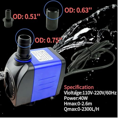 Image of Conquerall CHA-2300 650GPH 2500L /H AC 110V Submersible Pump 40W Durable Adjustable Flow Rate 8.53ft High Head for Aquariums, Water Features, Outdoor Fountains,Ponds, Waterfalls, Pump Hydroponics