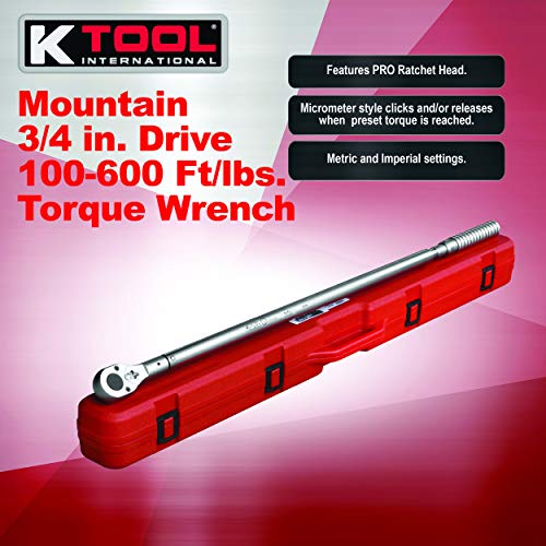 Mountain 16600 3/4 In. Drive Torque Wrench with Pro Ratchet Head, 100-600'/Lbs
