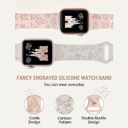 BNCLSTG Cartoon Engraved Silicone Watch Band Compatible with Apple Watch Band 38mm 40mm 41mm 42mm 44mm 45mm 49mm Designers Bands for i-Watch Series 8 7 6 5 4 3 2 2 SE Women Men