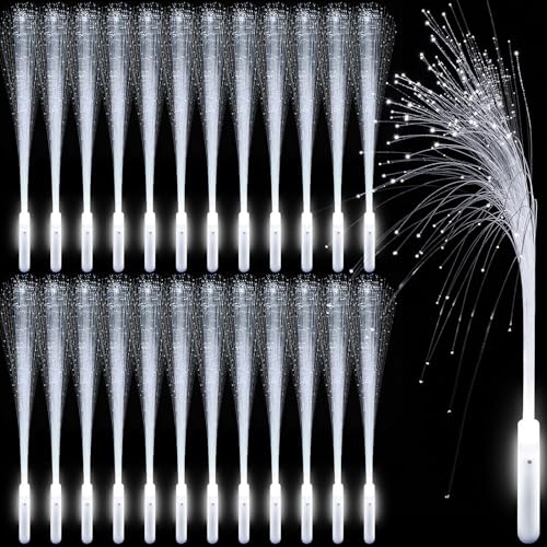 VAIPI 36 Pack White Fiber Optic Wands 20 inch Long Sparklers Fireworks Wedding Send off Glow Sticks with 3 Light Mode LED Wedding Dance Floor Props Light up Wands for Birthday Party Wedding Exit Items