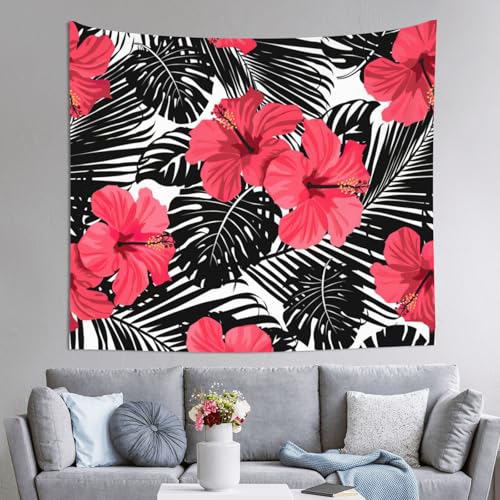 Tapisserie murale hibiscus rouge grand format JEJEA 152 x 130 cm pour chambre