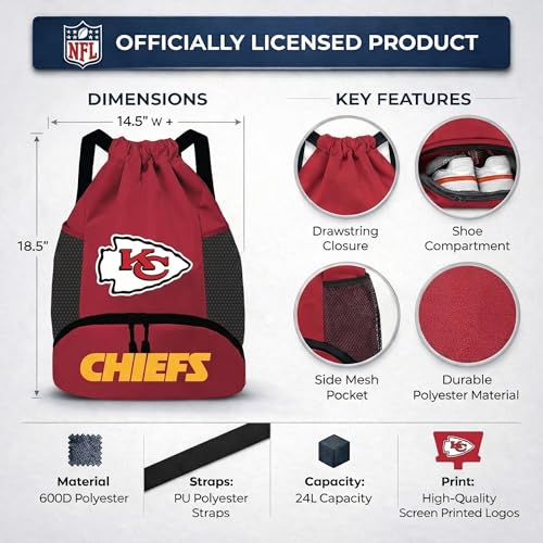 Image of NFL Kansas City Chiefs Cinch Bag - Standard Logo Drawstring Backpack