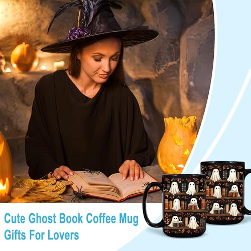 Hyturtle Cute Ghost Read Book Mug - Black Coffee Cup Ceramic Mug 15 Oz And Keychain - Book Gifts For Women Lover - Bookish Gift For Bookworm Librarian - Inspirational Librarian Present For Halloween - Image 5