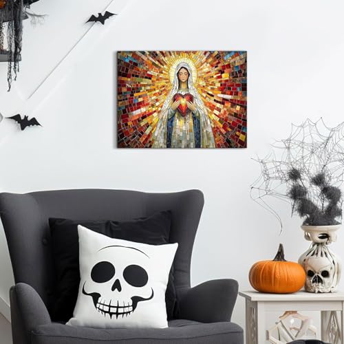 Image of Catholic Wall Art Our Lady of Guadalupe Picture Christian Artwork for Living Room Blessed Home Decor, Vintage Virgin Mary Poster Religious Spirit Canvas Prints Painting Bedroom Decorations 12x16 inch