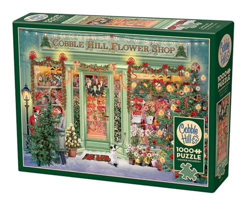 Cobble Hill Rompecabezas de 1000 Piezas - Tienda de Flores de Navidad - Póster de Muestra Incluido, Deluxe