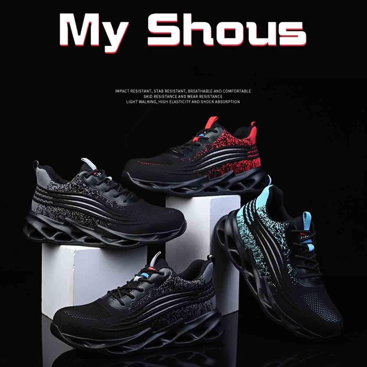 Breathable Work Safety Shoes, Steel Toe Protection Shoes, Anti-Smash and Anti-Puncture Labour Insurance Shoes, Anti-Slip Adventure Sneakers(Red,EU 39)