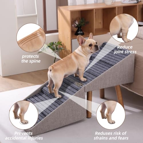 Image of Dog Stairs for Small Dogs, 2-in-1 Pet Steps & Ottoman | Foldable Dog ramp for Couch, Non-Slip Wooden Pet ramp for Puppy Senior Injured Dogs (Light Brown, XXL(21.06H))