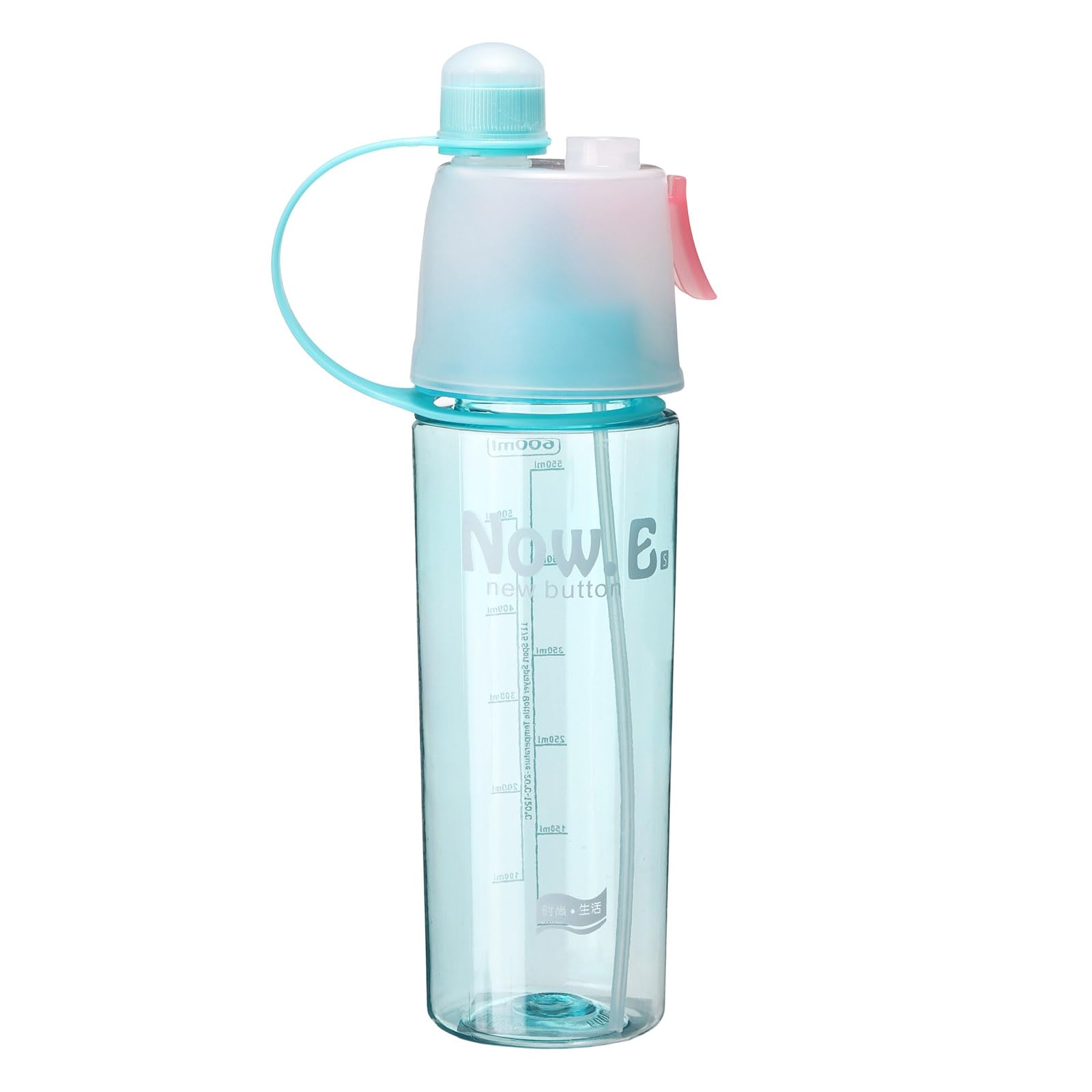 sourcing map Misting Water Bottle 600ml / 20 oz Leakproof Lightweight 2 in 1 Mist & Sip Sports Water Bottle for Gym Camping Travel Cold Drinks, Blue