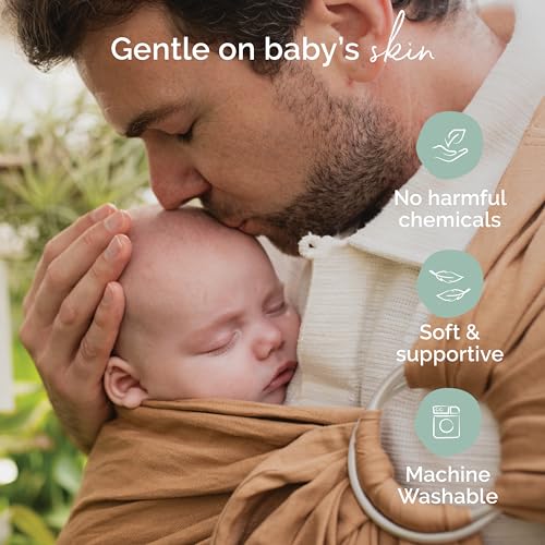 Image of Boba Ring Sling Baby Carrier, Bamboo Linen, Newborn to Toddler, Linen Rye | Airy Breathable Weave keeps baby cool in summer, easy Front & Hip Carry, one size adjusts to fit every caregiver.